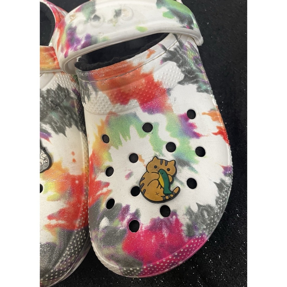 Classic Crocs Tie Dye Clogs Cat Charms Shoes Lined Warm Women's 8 Men's 6 Multi - Picture 8 of 16